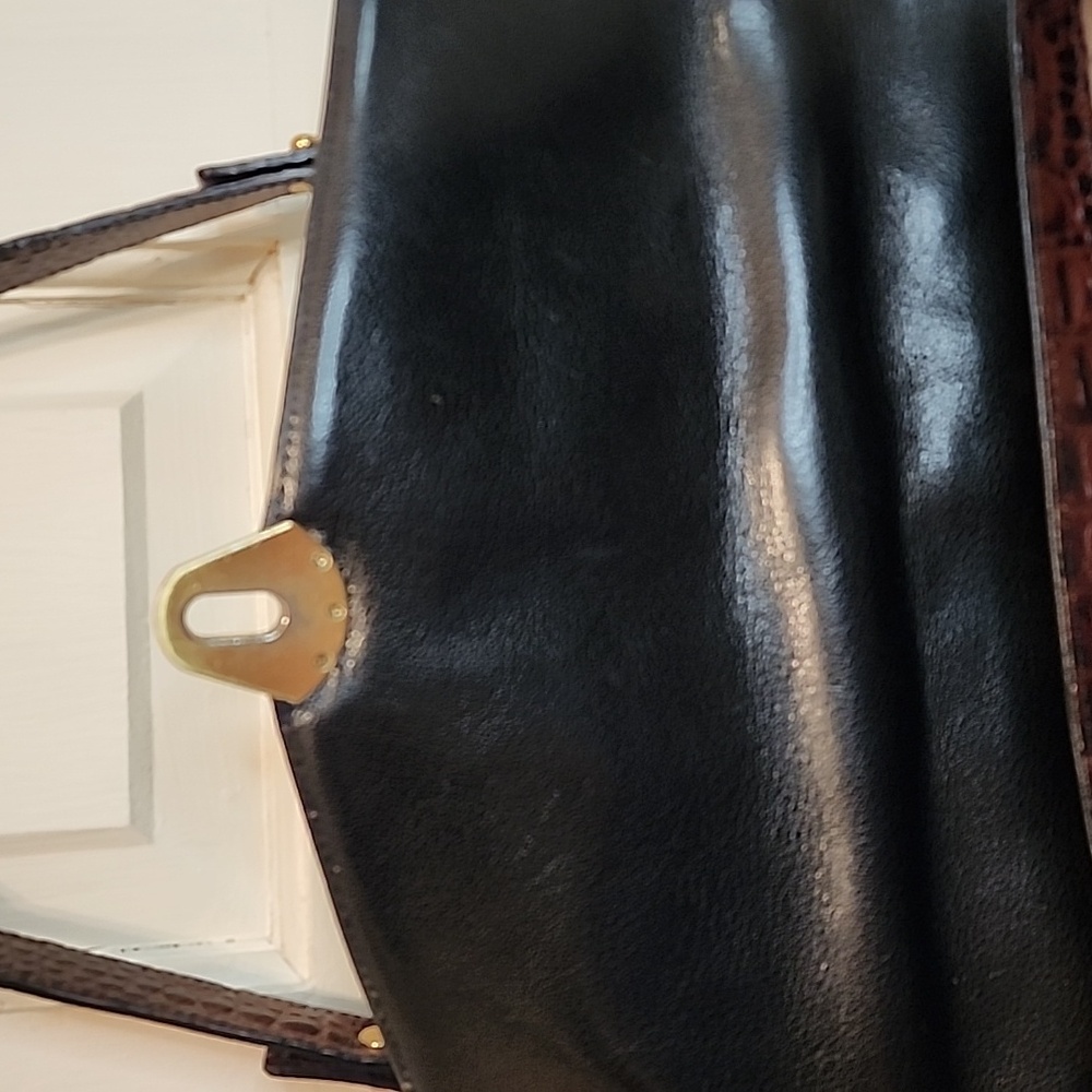 BRAHMIN VINTAGE Classic Black Leather Top-Handle Satchel Bag /Purse. - Picture 7 of 16
